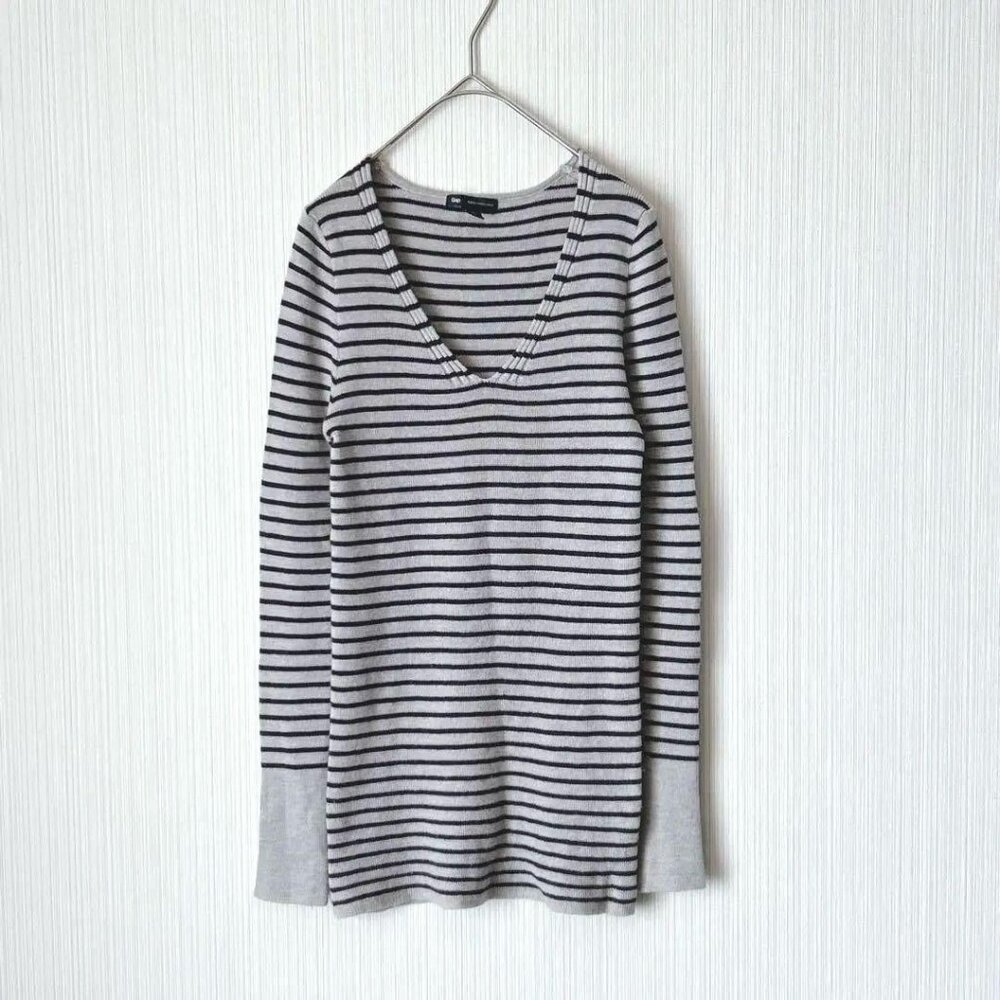 Oxfor Long Sleeve Long Knit Gray Purple Border M Sleeve Buttons